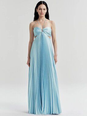 A.L.C. Moira Satin Pleated Maxi Dress